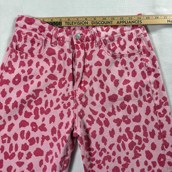 Leopard Print Jeans Womens Pink Y2K Straight Leg Retro Statement Denim Pants Fit - Picture 6 of 8